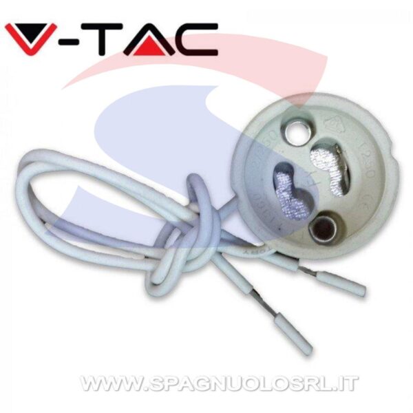 Portalampada attacco GU10 in ceramica con cavi. - VTAC 34235