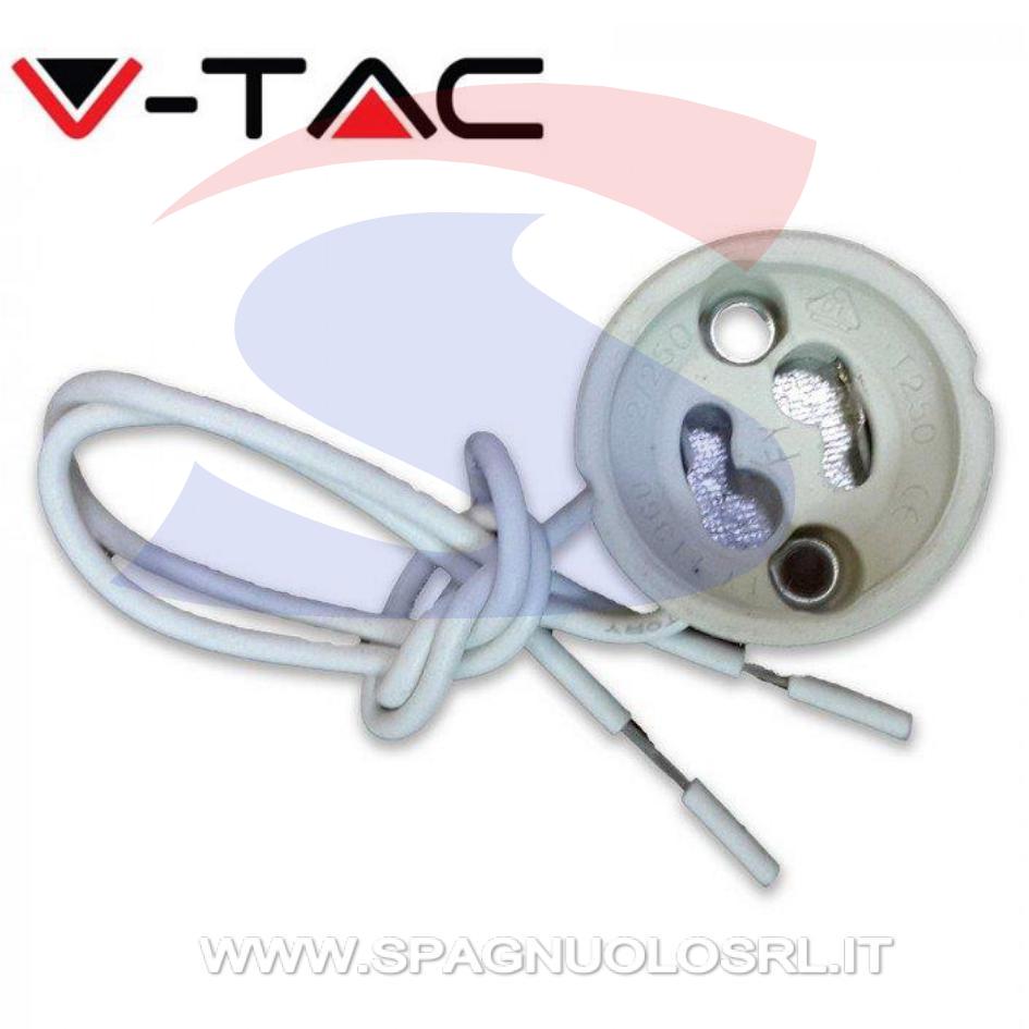 Portalampada attacco GU10 in ceramica con cavi. - VTAC 34235
