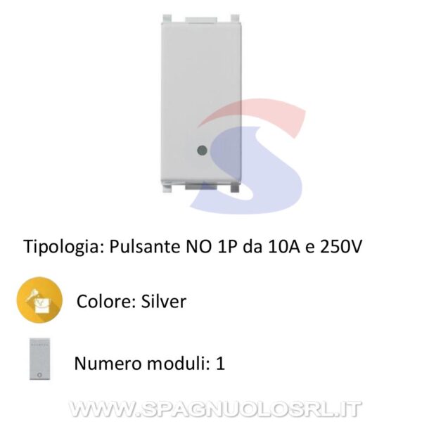 VIMAR 14008.SL PULSANTE ILLUMINABILE 1P NO 10 AX SILVER SERIE PLANA