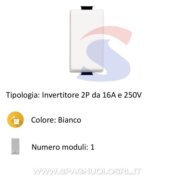Invertitore 1P 16A compatibile Vimar Plana colore bianco Ettroit EV0901
