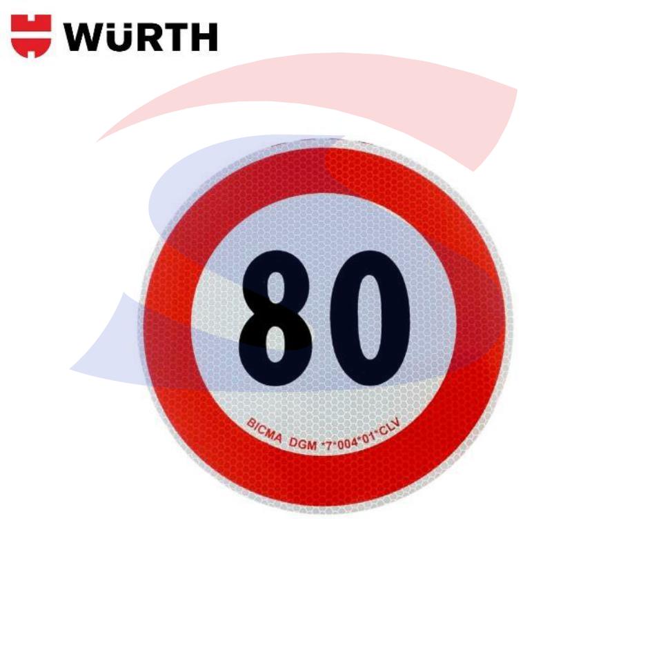 Dischetto limite di velocità 80 Km/h adesivo rinfrangente  - WURTH 081220123