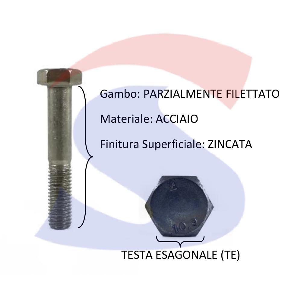 Vite TE 10.9 Parzialmente Filettata Zincata 16x180 mm - VITI TEZNMBM16X18010.9
