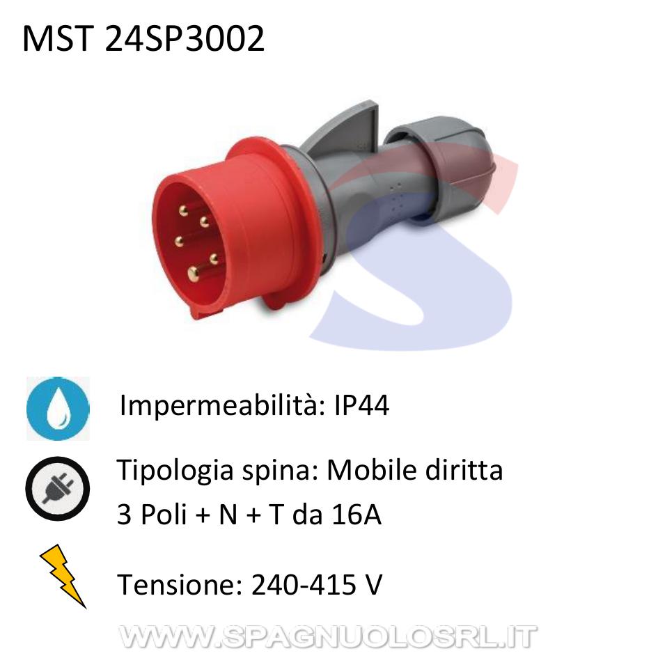 Spina industriale mobile diritta 3P+N+T 16A 240-415 V, Rosso - MASTER 24SP3002