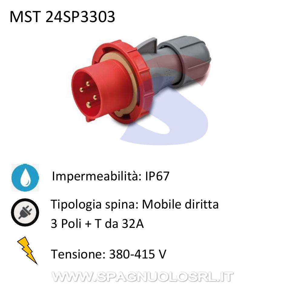 Spina industriale mobile diritta 3P+T 32A 380-415 V, Rosso - MASTER 24SP3303