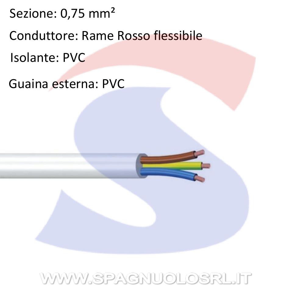 Cavo uso domestico tondo 3 x 0,75 mm² Bianco - MESSI & PAOLONI CUD3075B