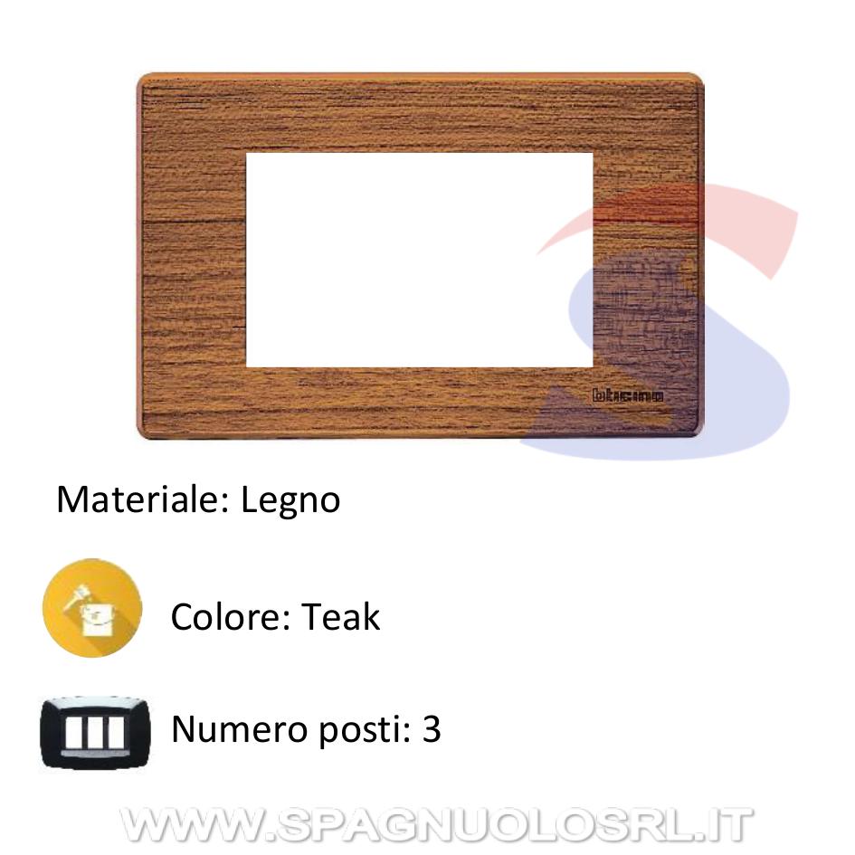 Placca in legno 3 posti colore Teak serie Magic - BTICINO 503/3A/LTK