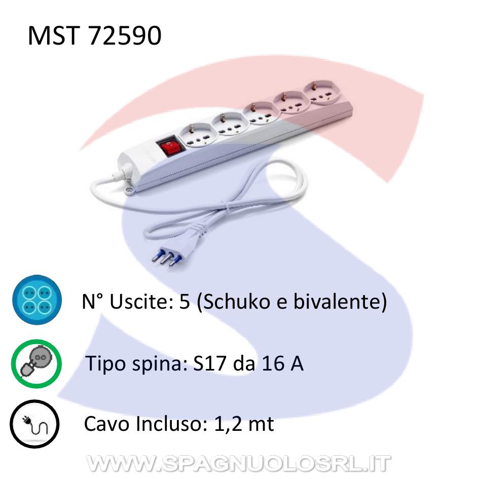 Multipresa rettangolare 5 uscite Schuko e bivalenti - MASTER 72590