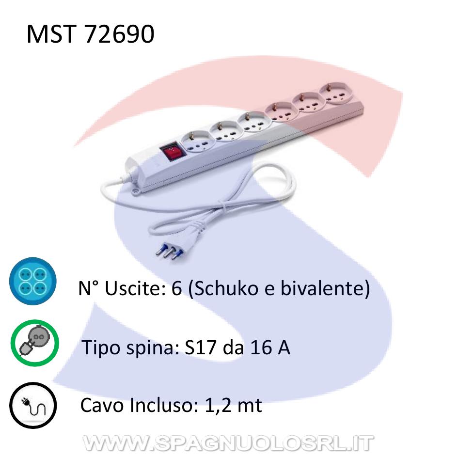 Multipresa rettangolare 6 uscite Schuko e bivalenti - MASTER 72690