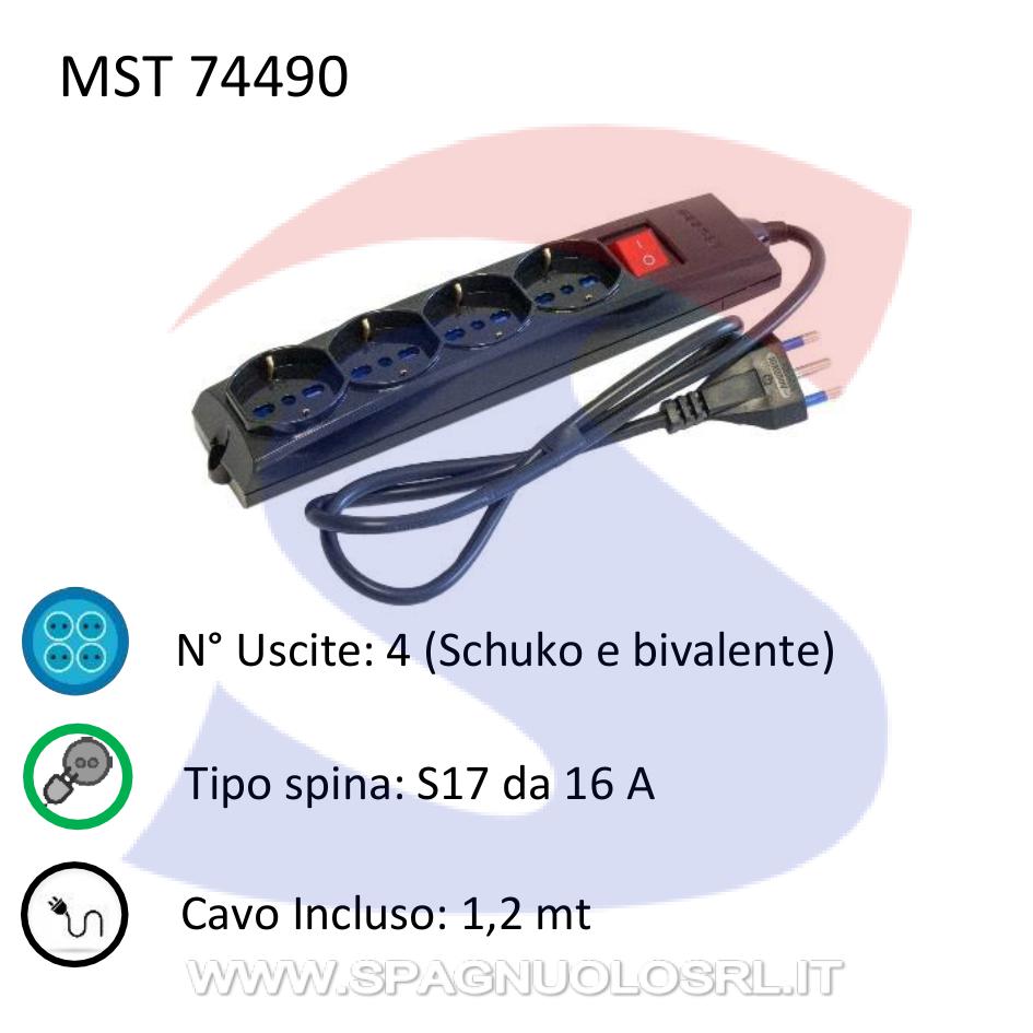Multipresa rettangolare 4 uscite Schuko e bivalenti - MASTER 74490