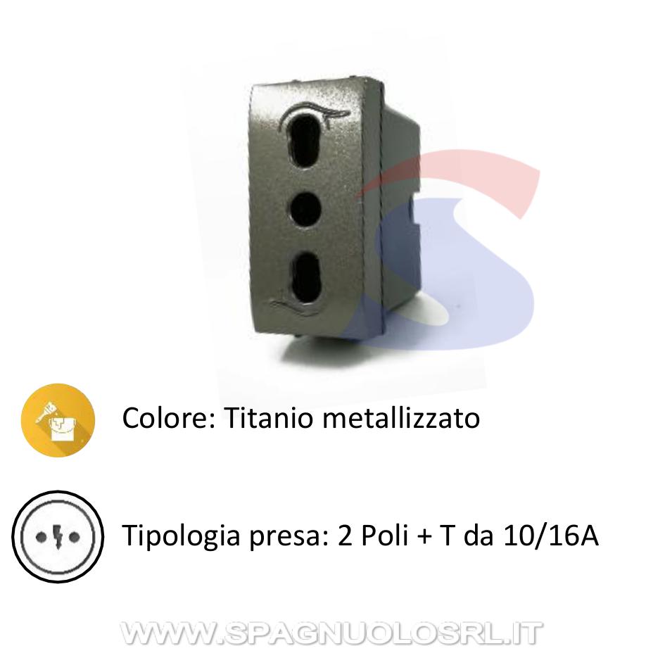 Presa bivalente P17/11 serie "ONDA +" 2P+T, Titanio - MARLANVIL 7779.H