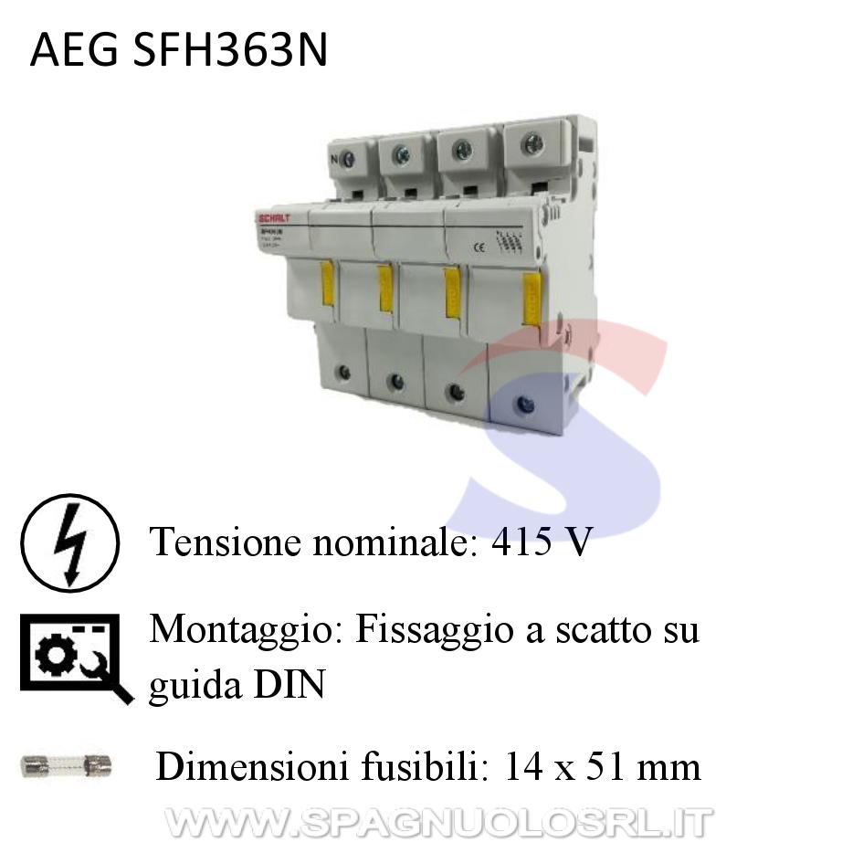 Portafusibile sezionabile 3P+N 63 A 415V, 6 moduli - AEG SFH363N