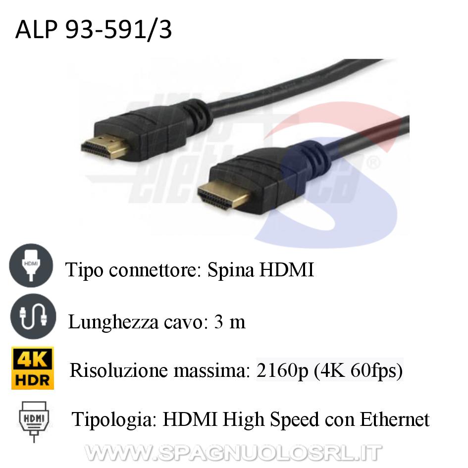 Cavo HDMI con Spina HDMI e cavo lungo 3 m - ALPHA ELETTRONICA 93-591/3