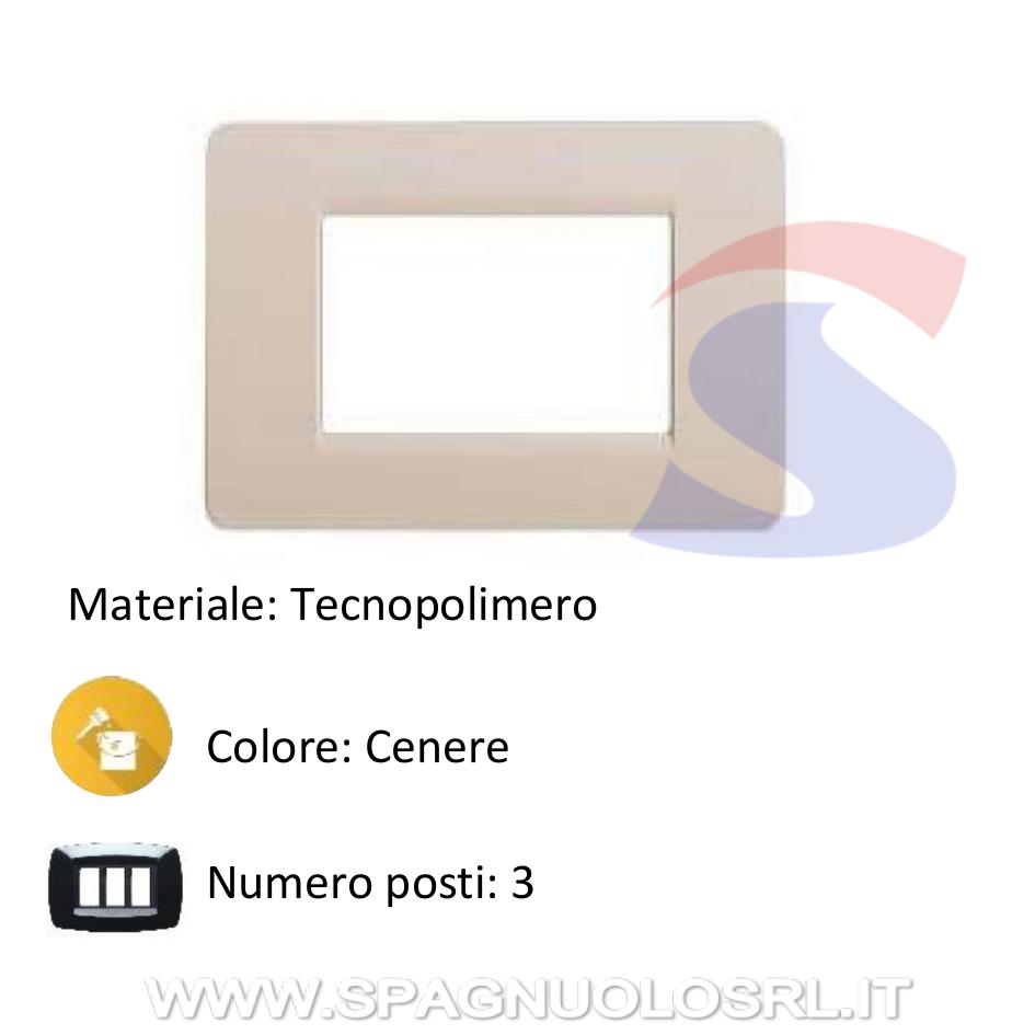 Placca rettangolare 3 posti colore Cenere serie Matix - BTICINO AM4803CN
