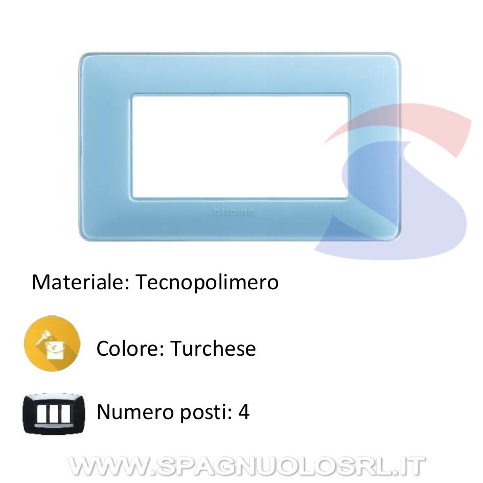Placca rettangolare 4 posti colore Turchese serie Matix - BTICINO AM4804CAR
