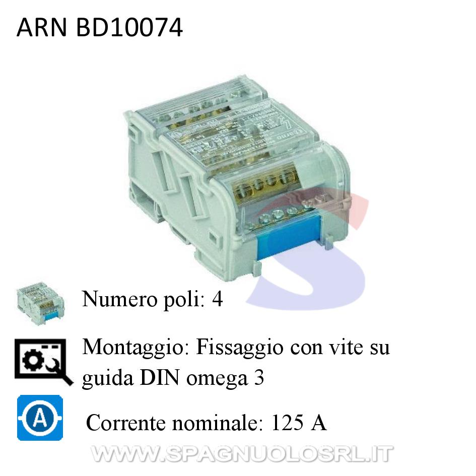 Morsettiera Quadripolare 4 barrette 7 fori 125 A, 4 moduli - ARNOCANALI BD10074