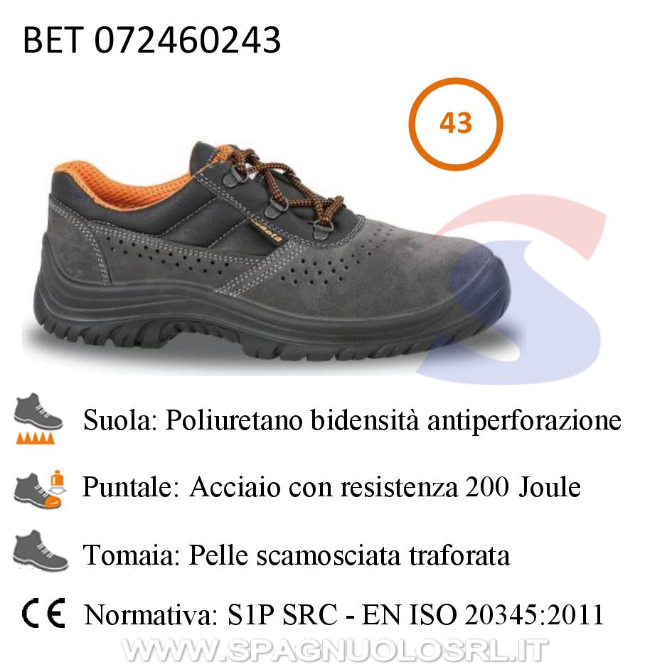 Scarpe basse in pelle scamosciata traforata S1P N.43, Grigio - BETA 072460243