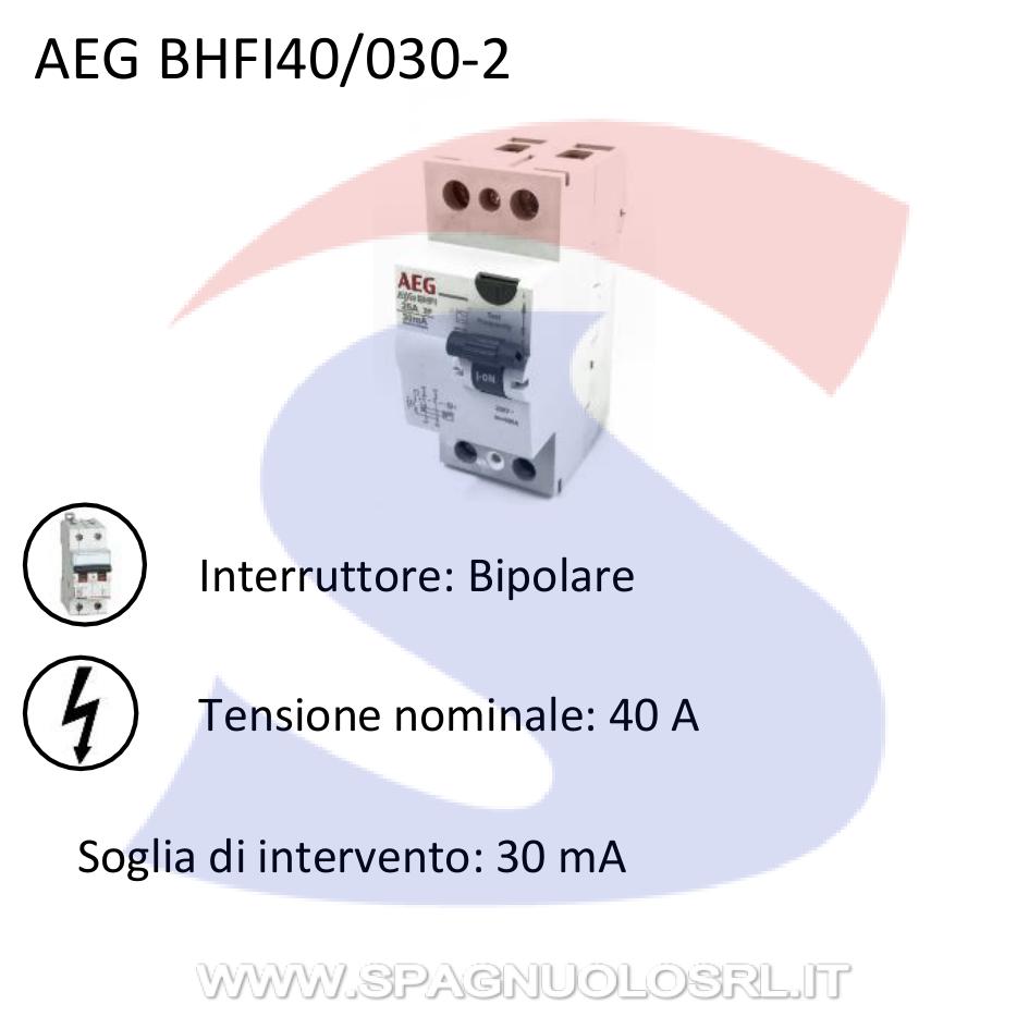 Interruttore differenziale puro bipolare 40 A serie BHFI - AEG BHFI40/030-2