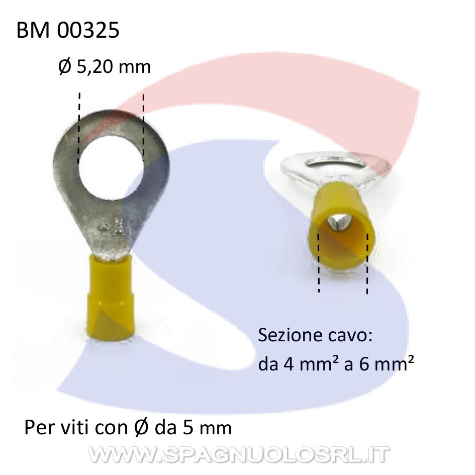 Capocorda ad occhiello preisolato Giallo Ø foro di 5,20 mm - BMM 00325