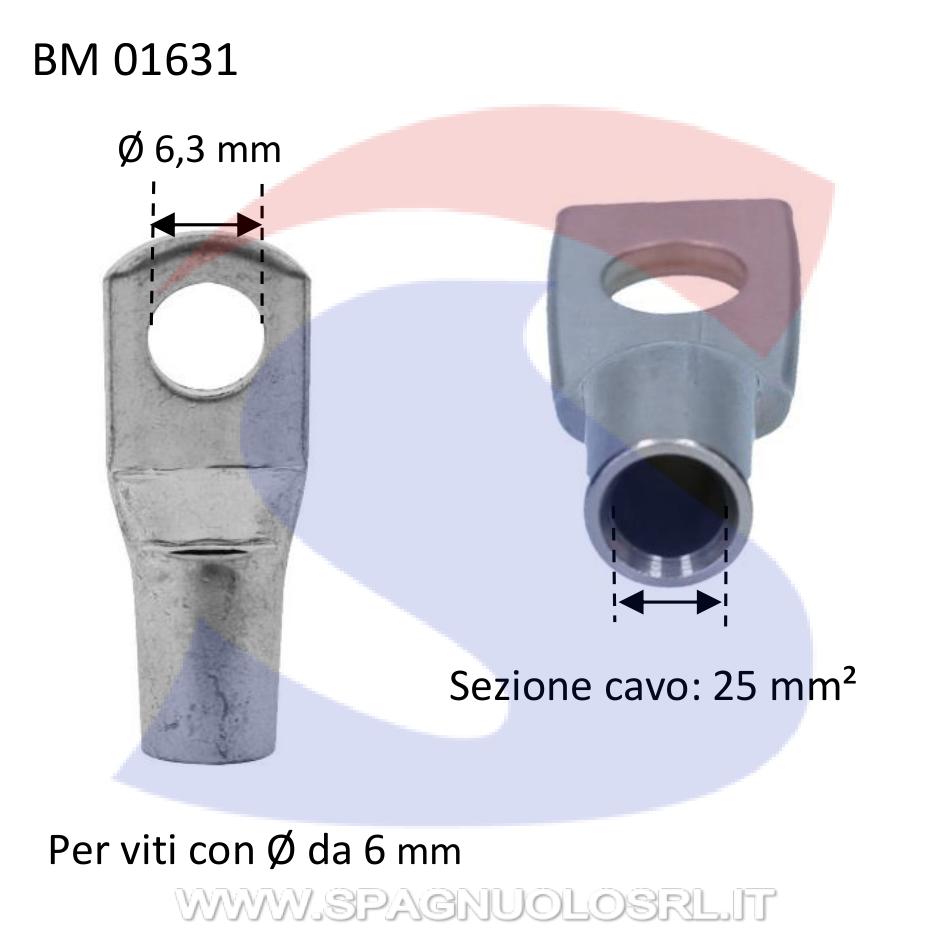 Capocorda ad occhiello nudo in rame con Ø foro di 6,3 mm - BMM 01631