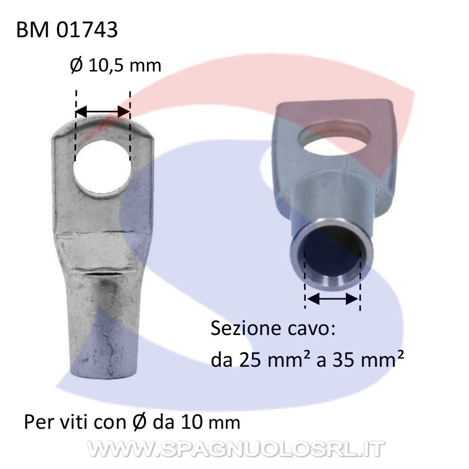 Capocorda ad occhiello nudo in rame con Ø foro di 10,5 mm - BMM 01743