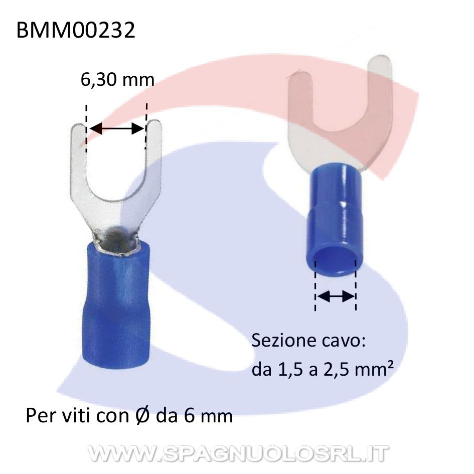 Capocorda preisolato blu con forcella di ampiezza 6,30 mm - BMM 00232