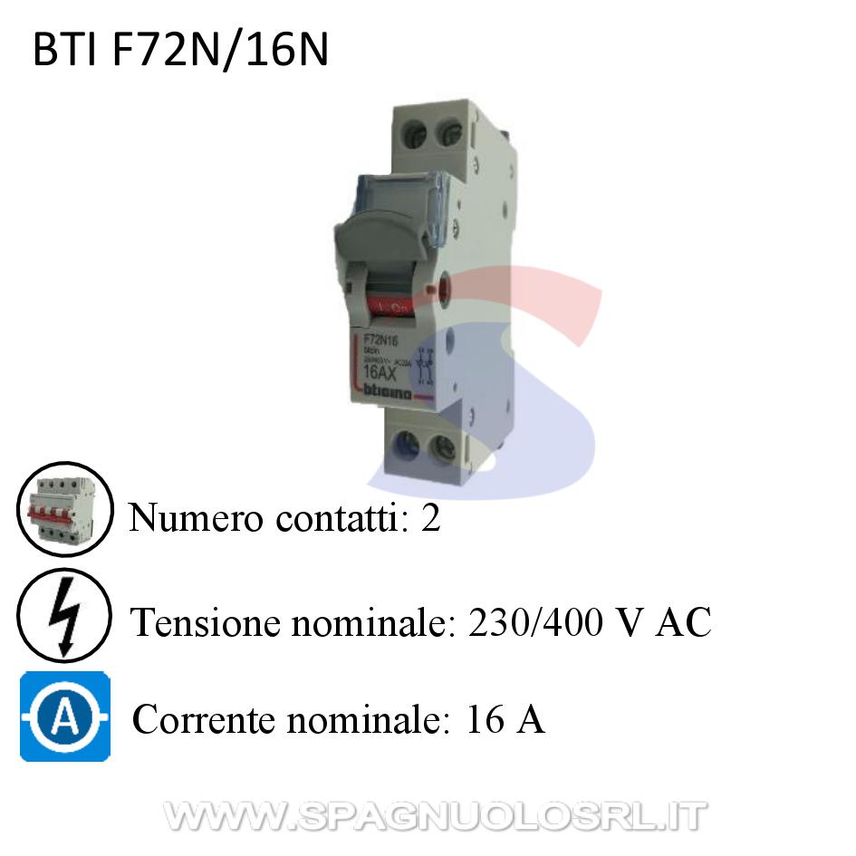 Sezionatore bipolare 16 A 230/400 V 1 modulo - BTICINO F72N/16N