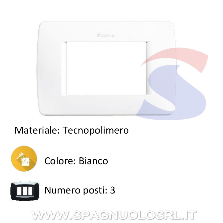 Placca 3 posti colore Bianco serie Luna - BTICINO C4803BN