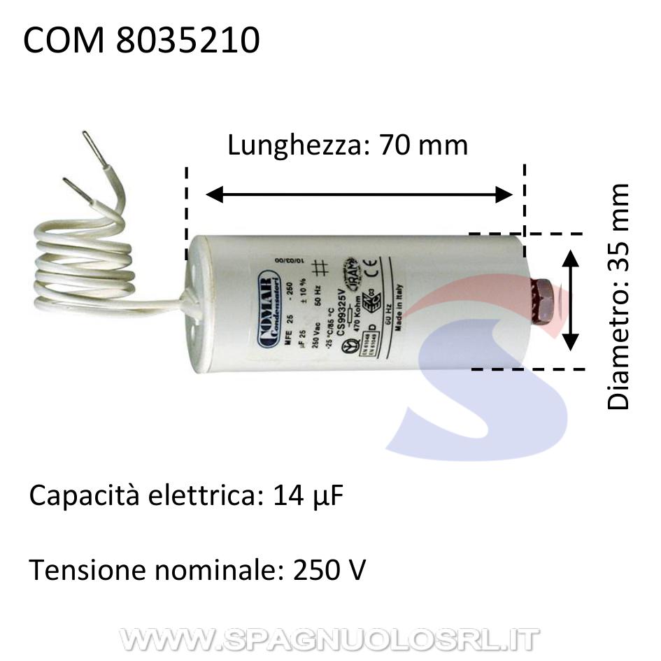 Condensatore per rifasamento da 14 µF e 250 V - COMAR 8035210