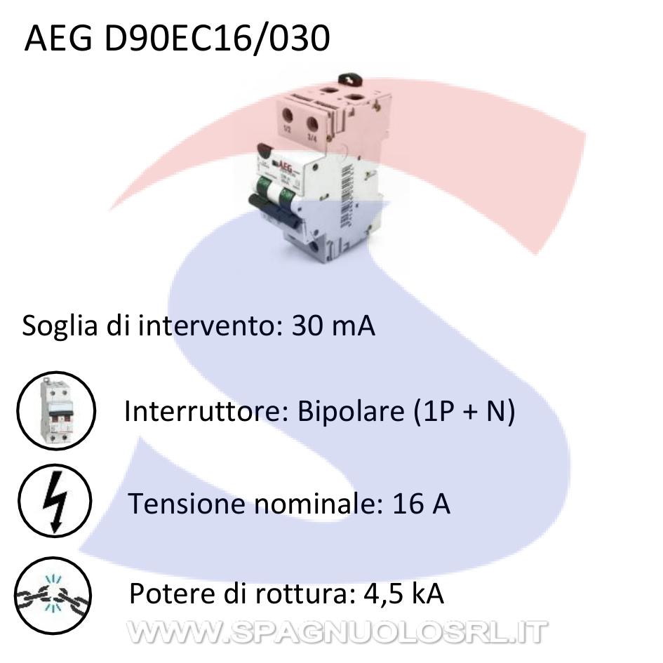 Interruttore automatico differenziale bipolare 16 A - AEG D90EC16/030