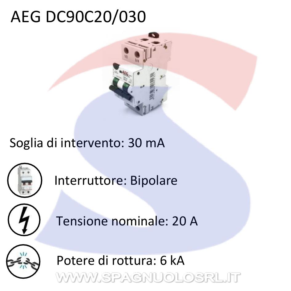 Interruttore automatico differenziale bipolare 20 A - AEG DC90C20/030