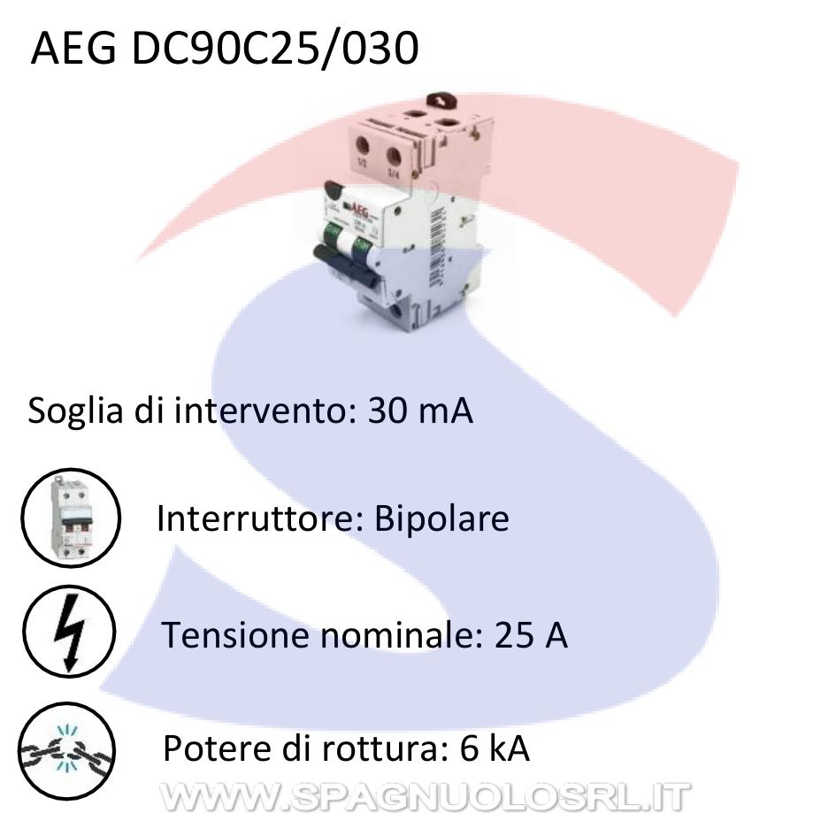 Interruttore automatico differenziale bipolare 25 A - AEG DC90C25/030