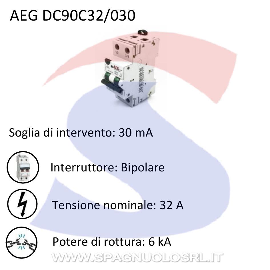 Interruttore automatico differenziale bipolare 32 A - AEG DC90C32/030