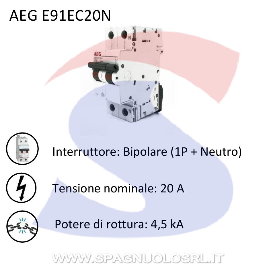 Interruttore automatico bipolare Serie E90 AEG Elfa90, 20 A - AEG E91EC20N