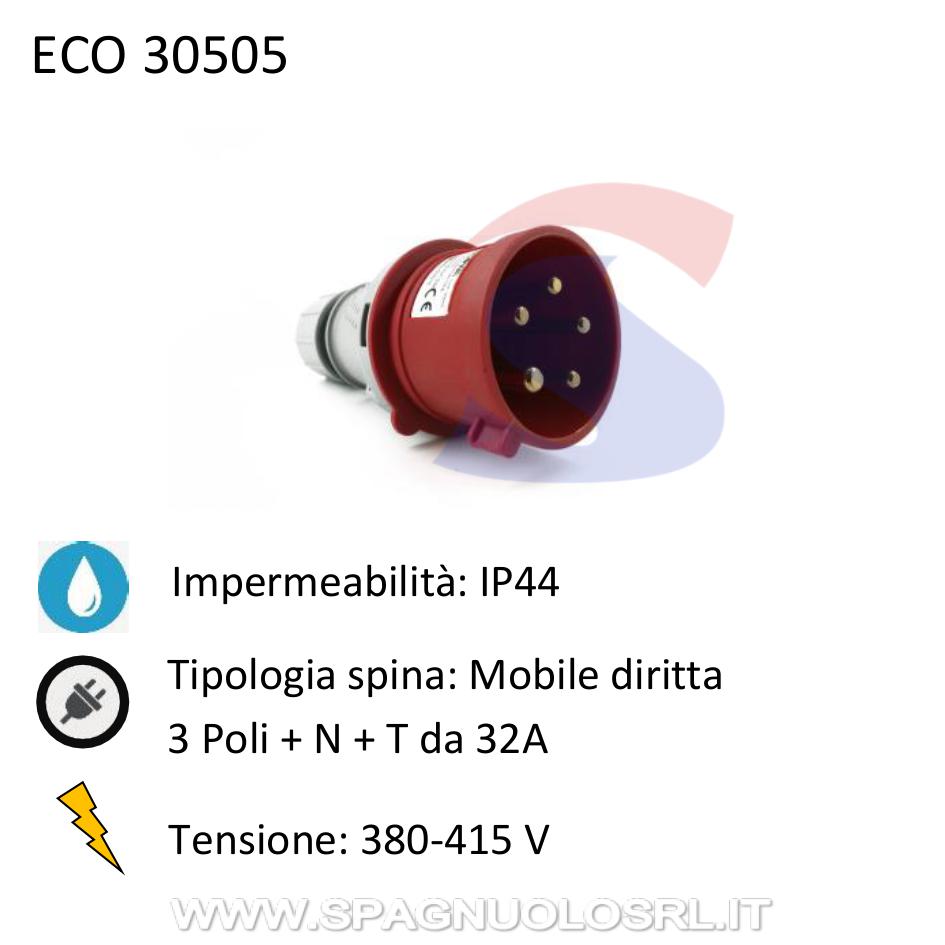 Spina industriale mobile 3P+N+T da 32 A 380-415 V, Rosso - ECOLIGHT 30505