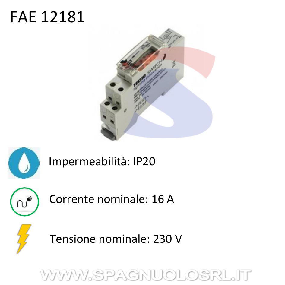 Interruttore orario meccanico 1NO da 16A e 230 V - FAEG 12181