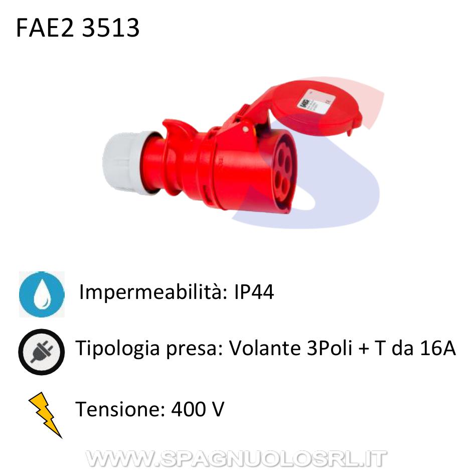 Presa industriale volante 3P + T da 16A 400V IP44, Rosso - FAEG 23513