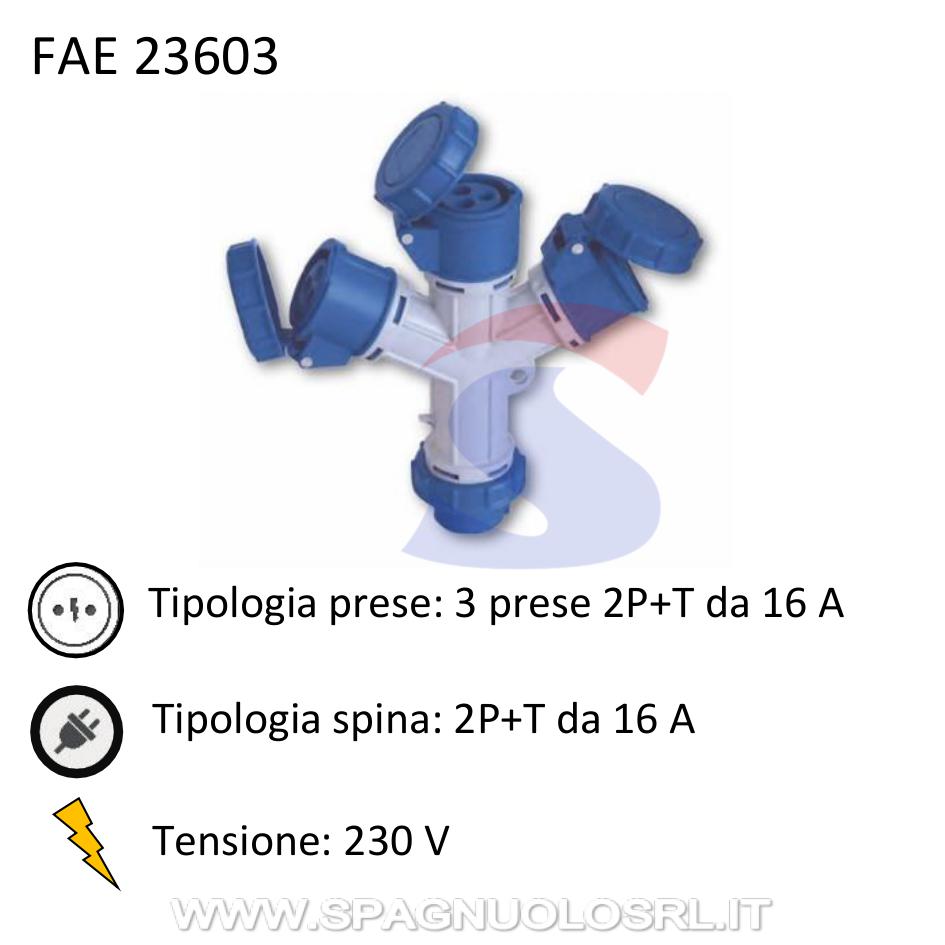 Moltiplicatore industriale Spina 2P+T e 3 prese 2P+T 16A - FAEG 23603