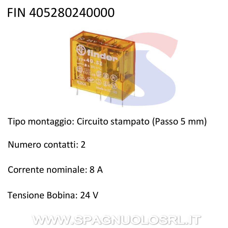 Mini Relè serie 40 a circuito stampato 2 contatti, 8 A. - FINDER 405280240000