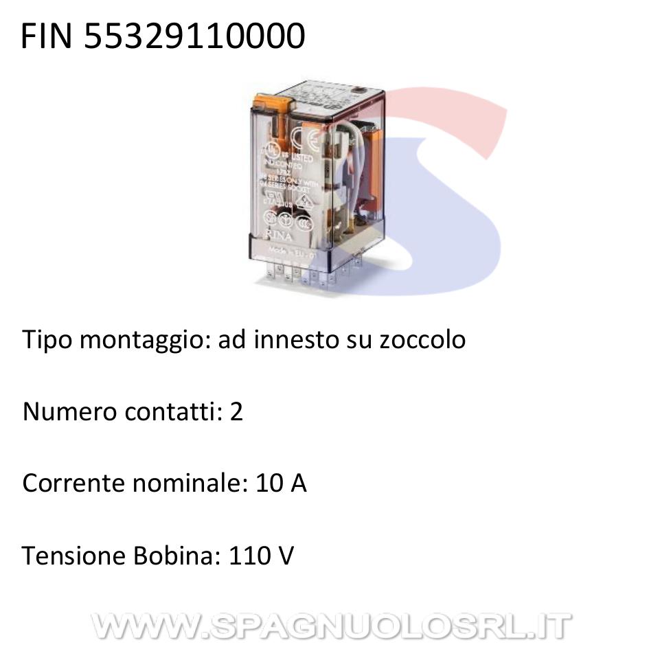 Relè serie 55 ad innesto su zoccolo 2 contatti, 10 A - FINDER 55329110000