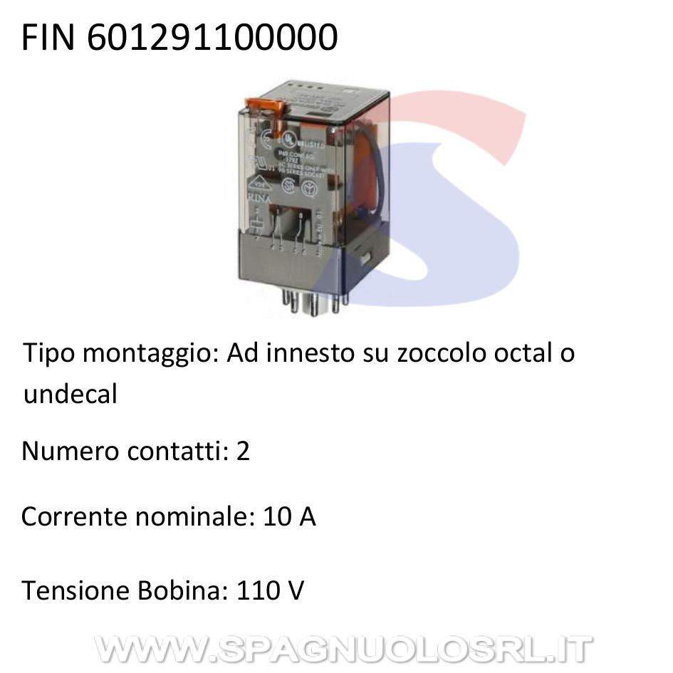 Relè serie 60 ad innesto su zoccolo 2 contatti, 10 A - FINDER 601291100000