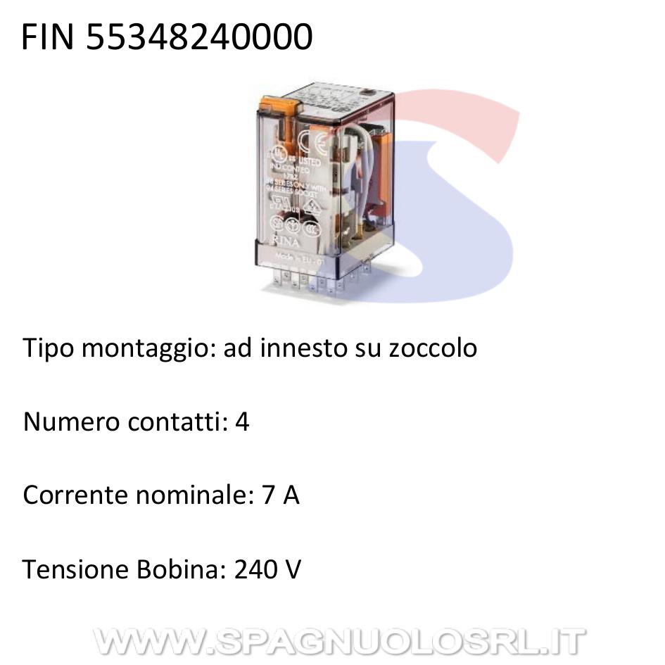 Relè serie 55 ad innesto su zoccolo 4 contatti, 7 A - FINDER 55348230000