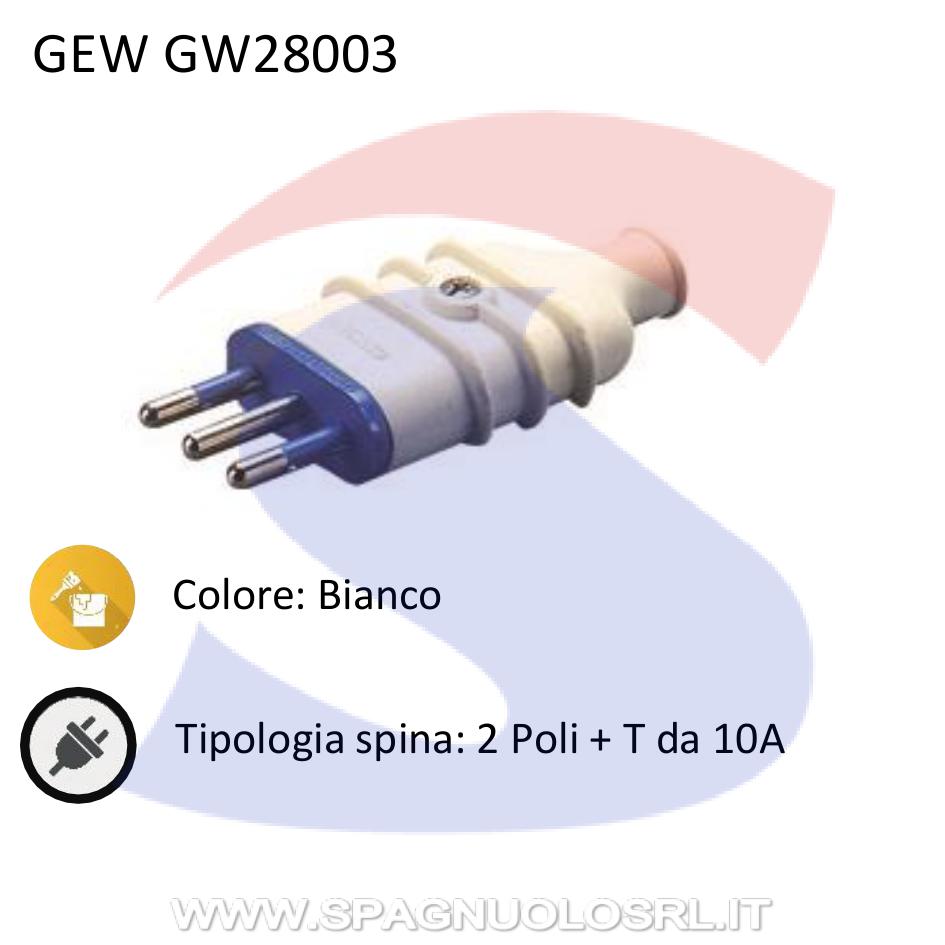 Spina mobile diritta GEWISS 2 Poli+T 10 A, Bianco - GEWISS GW28003