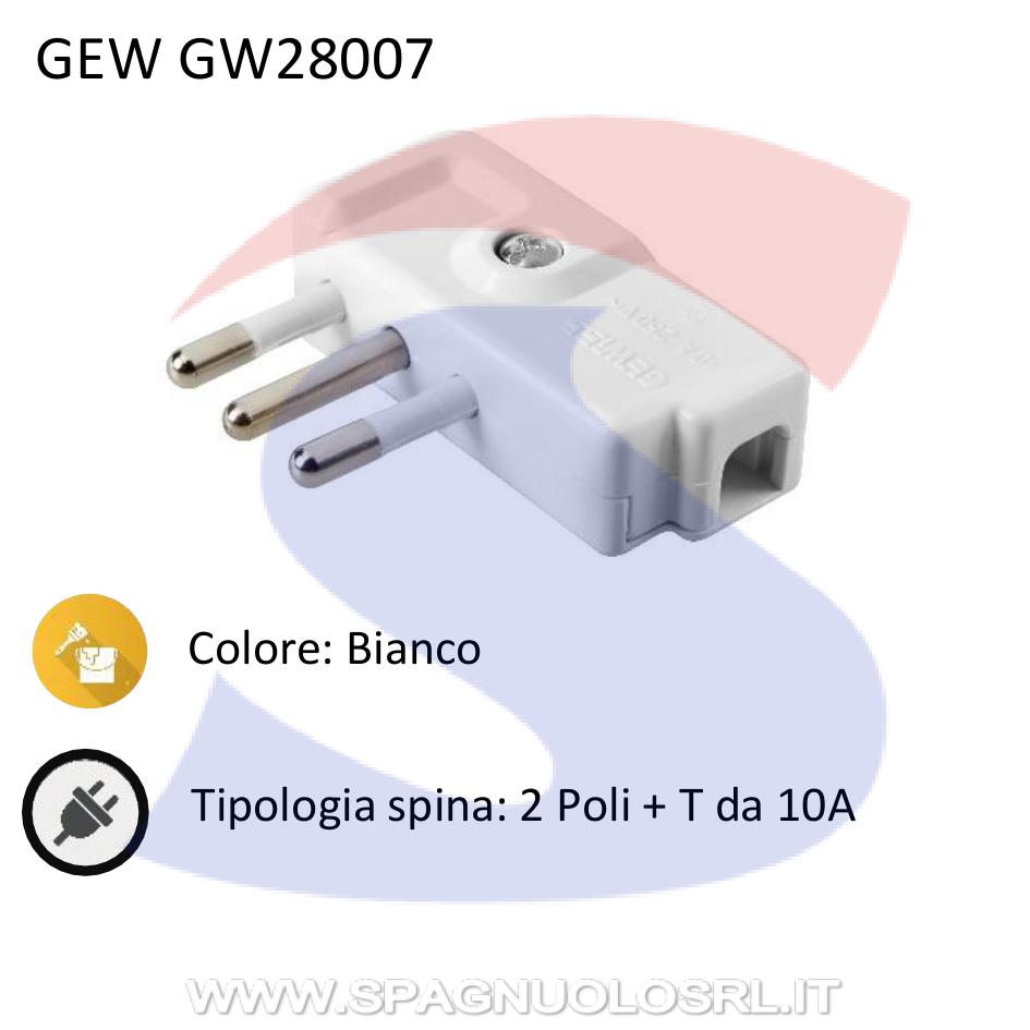 Spina mobile 90° GEWISS 2 Poli+T 10 A, Bianco - GEWISS GW28007