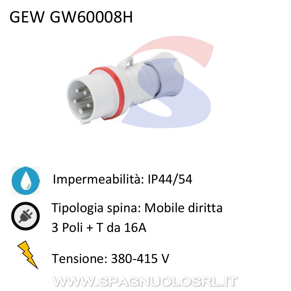 Spina industriale mobile diritta 3P+T 16 A 380-415 V, Rosso - GEWISS GW60008H