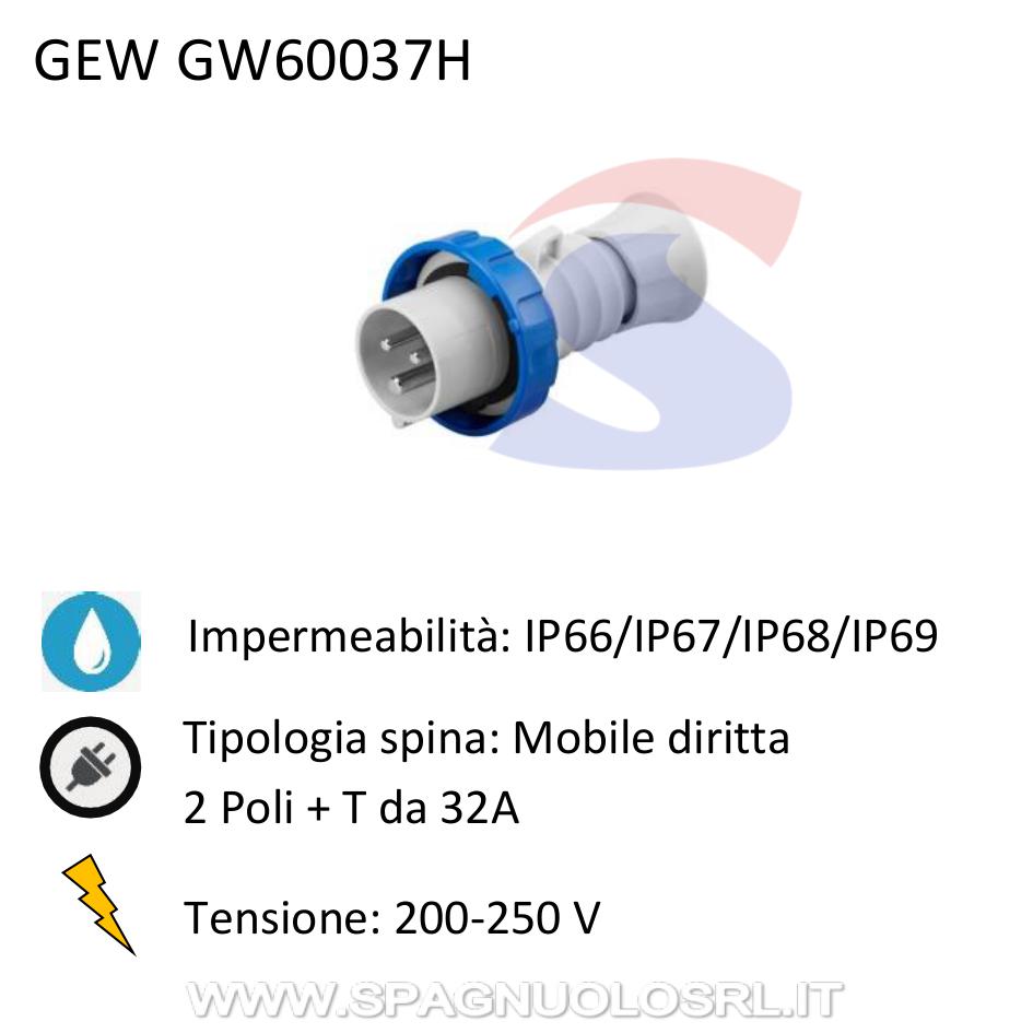 Spina industriale mobile diritta 2P+T 32A 200-250 V, Blu - GEWISS GW60037H
