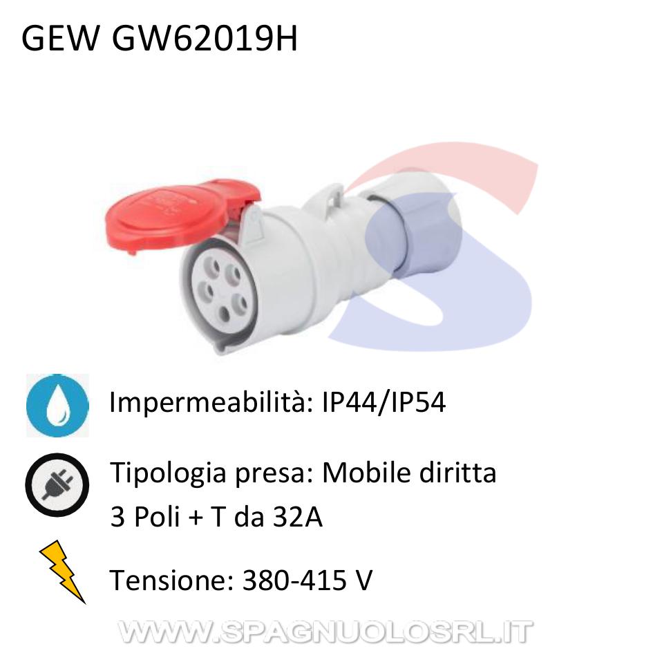 Presa industriale mobile diritta 3P+T 32 A 380-415 V, Rosso - GEWISS GW62019H