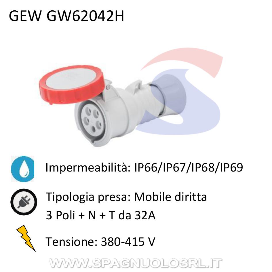 Presa mobile diritta stagna 3P+N+T 32 A 380-415 V, Rosso - GEWISS GW62042H