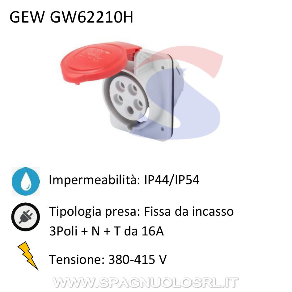 Presa fissa da incasso 3P+N+T da 16 A 380-415 V, Rosso - GEWISS GW62210H