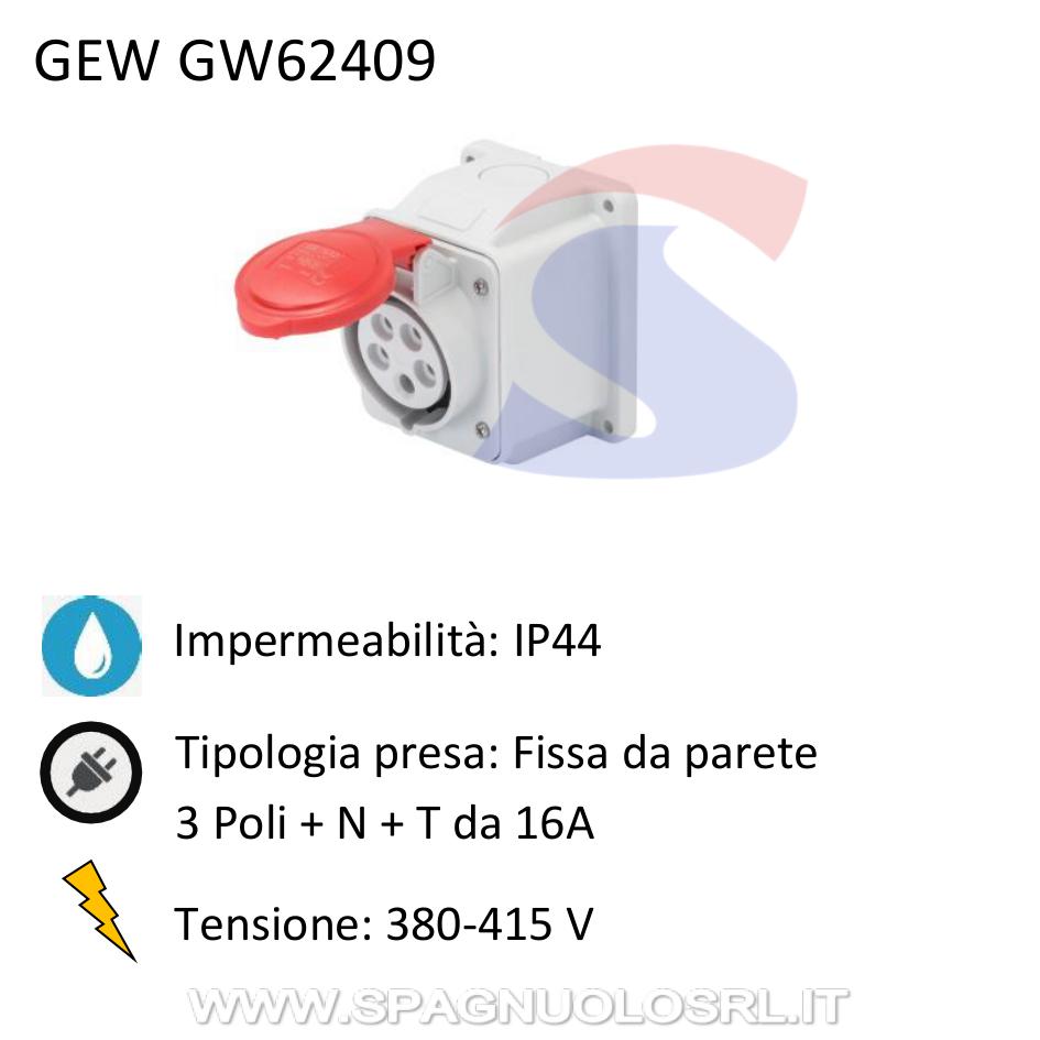 Presa fissa da parete 3P + N +T 16A 380-415 V, Rosso - GEWISS GW62409