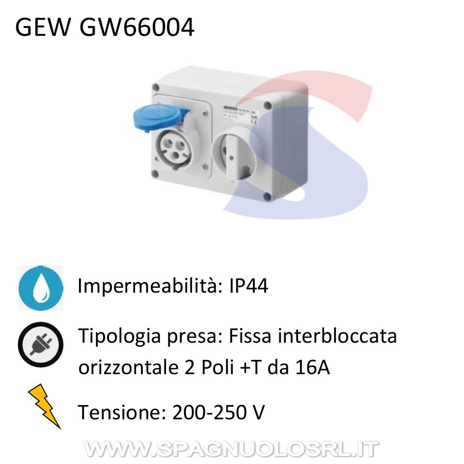 Presa fissa orizzontale 2P +T 16A 200-250 V, Blu - GEWISS GW66004